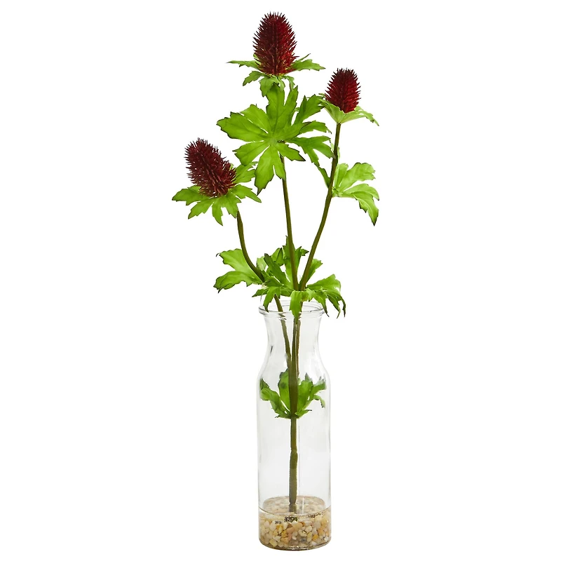 17" Thistle Arrangement in Bud Vase Set
