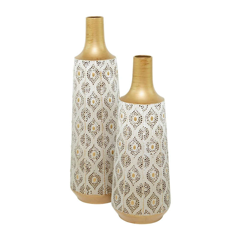 White Metal Vase with Diamond Pattern Set