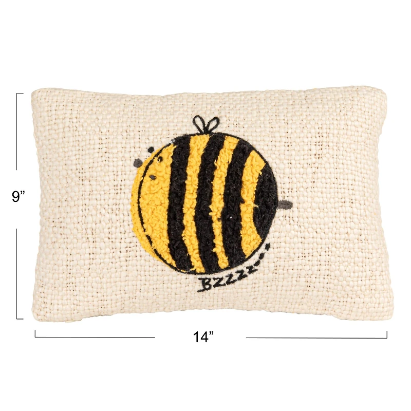 Hello Honey® White & Yellow Embroidered Bee Woven Cotton Lumbar Pillow