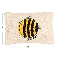 Hello Honey® White & Yellow Embroidered Bee Woven Cotton Lumbar Pillow