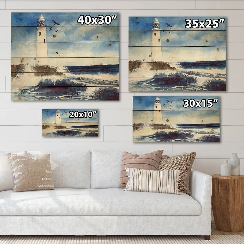 Designart - Lighthouse On The Rocky Island With Seagulls