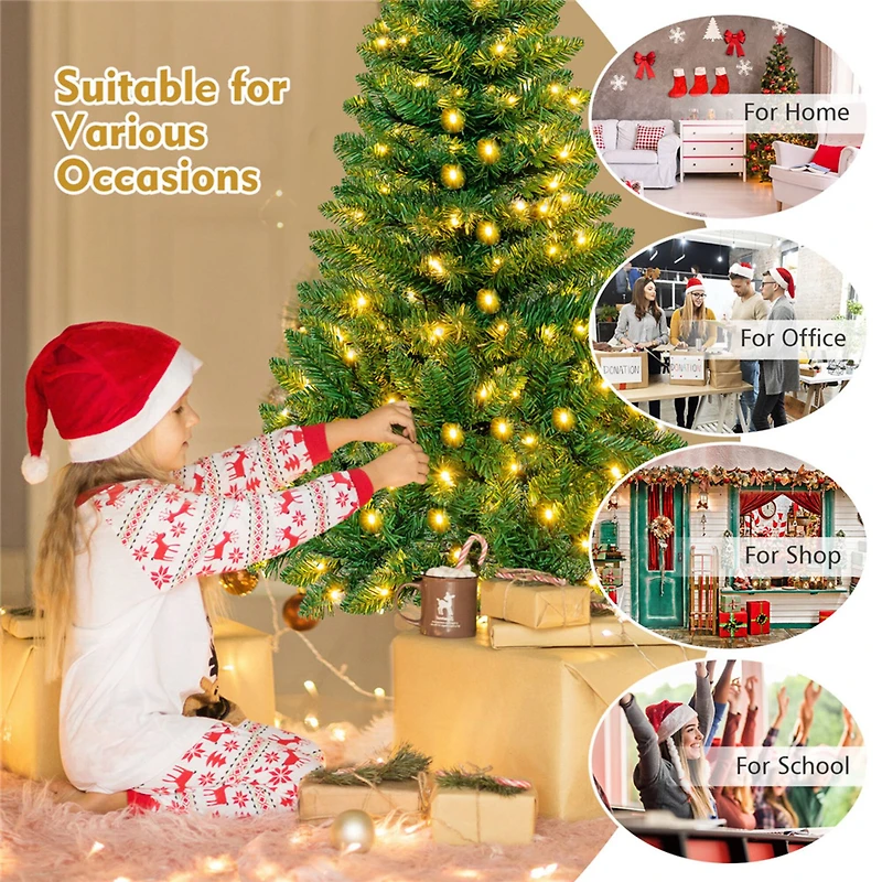 Costway 4.5ft Pre-Lit Hinged Pencil Christmas Tree, Warm White LED Lights