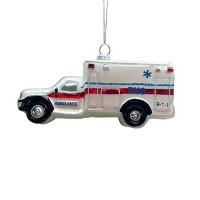 4.5" White Ambulance Glass Ornament by Ashland®