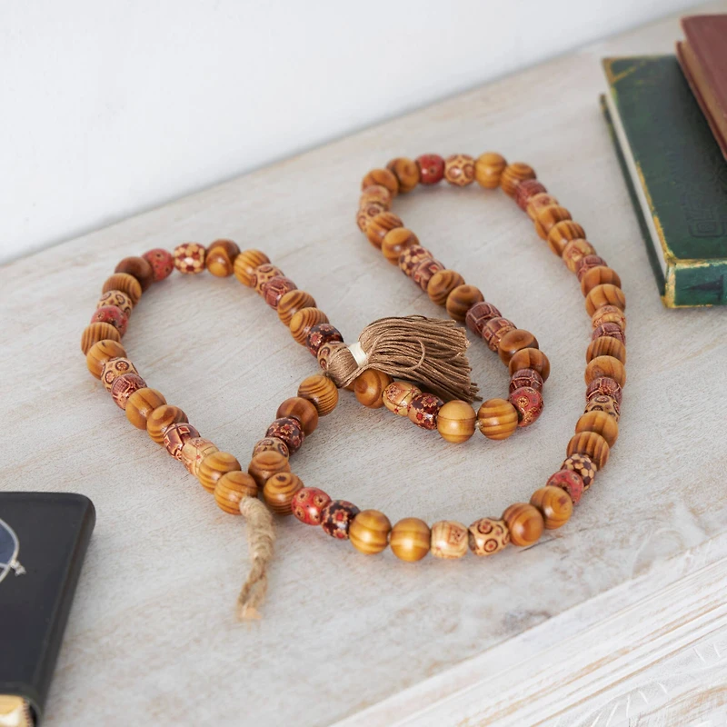 5ft. Wood Handmade Long Beaded Garland with Tassel with Bohemian Patterns