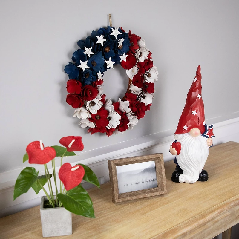 15" Americana Floral Flag Wooden Wreath