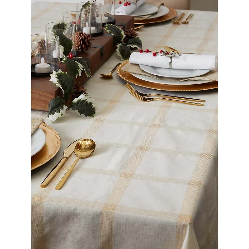 DII® 120" Gold Lurex Plaid Tablecloth