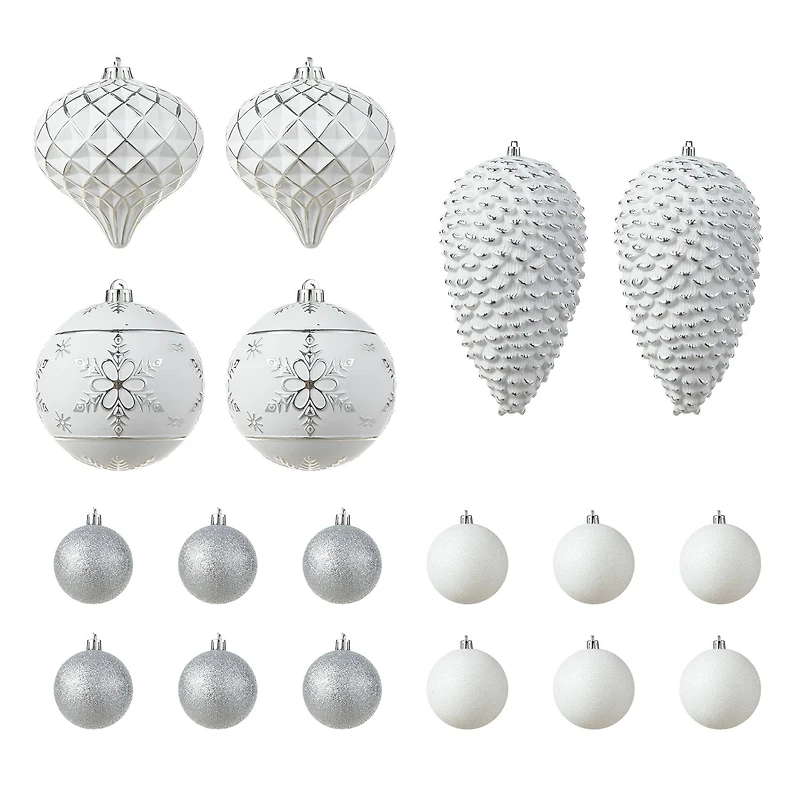 Glitzhome® 18 Pack Elegant Silver Deluxe Large Shatterproof Ornaments