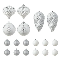 Glitzhome® 18 Pack Elegant Silver Deluxe Large Shatterproof Ornaments