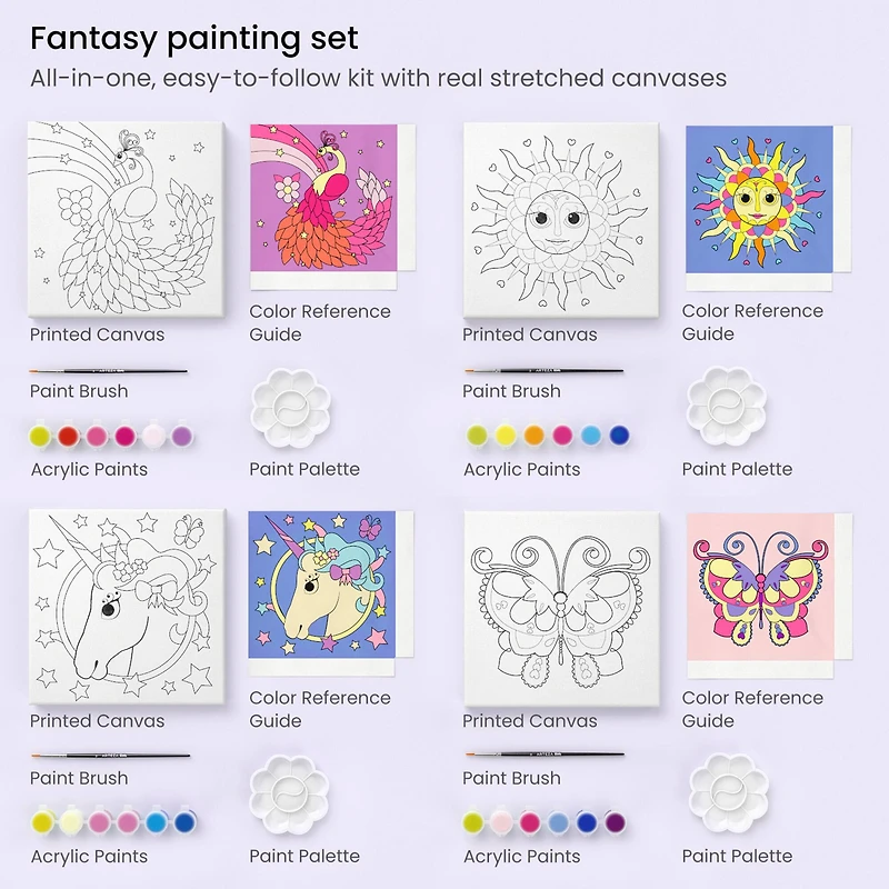 Arteza® Kids Canvas Paint Kit, 4 8x8 Canvas with Brushes & Paints Fantasy