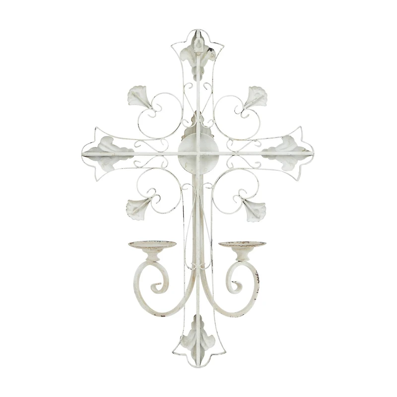 White Iron French Country Wall Sconce, 24" x 17" x 5"