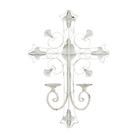 White Iron French Country Wall Sconce, 24" x 17" x 5"