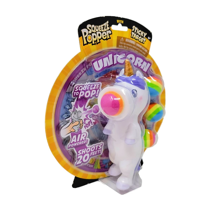 White Unicorn Squeeze Popper with Sticky Target