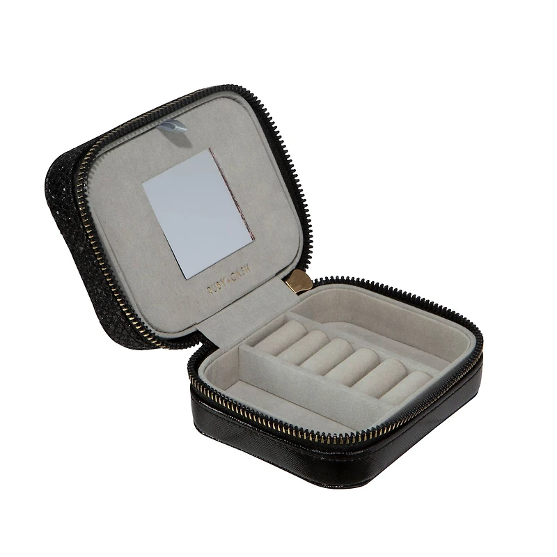 Ruby + Cash Black Sequin Mini Faux Leather Zippered Travel Jewelry Organizer Box