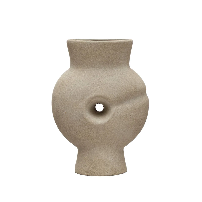 Hello Honey® Bloomingville 9" Tan Modern Terra Cotta Vase with Cut Out Detail