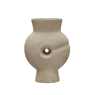 Hello Honey® Bloomingville 9" Tan Modern Terra Cotta Vase with Cut Out Detail