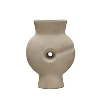 Hello Honey® Bloomingville 9" Tan Modern Terra Cotta Vase with Cut Out Detail