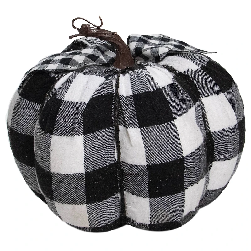 6.25" Black & White Buffalo Check Pumpkin Tabletop Décor