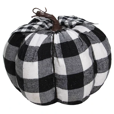 6.25" Black & White Buffalo Check Pumpkin Tabletop Décor
