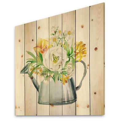 Designart - Roses Peonies & Marigolds In Garden Watering Can