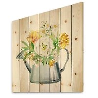 Designart - Roses Peonies & Marigolds In Garden Watering Can