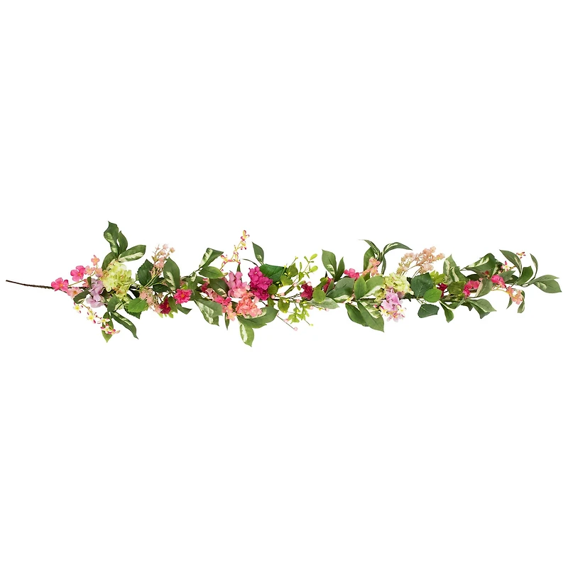 5ft. Pink Leafy Hydrangea Artificial Floral Spring Garland