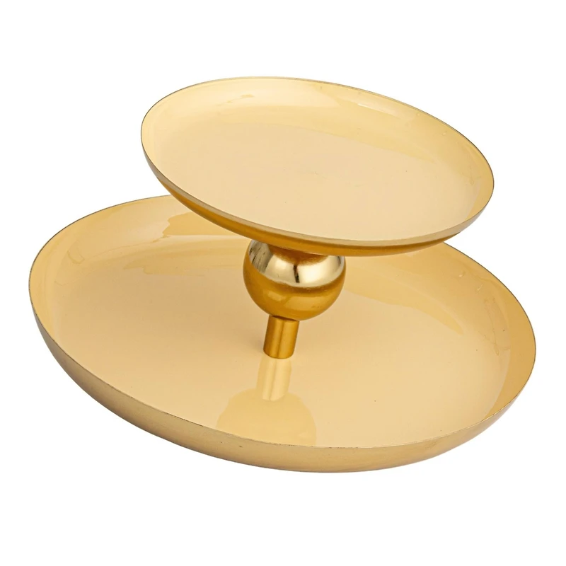 Hello Honey® 10" Yellow & Gold Soleil Enameled Metal 2-Tier Tray