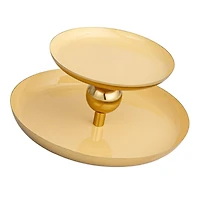 Hello Honey® 10" Yellow & Gold Soleil Enameled Metal 2-Tier Tray