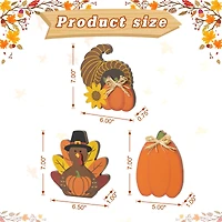 Glitzhome® 7" Thanksgiving Wooden Pumpkin, Turkey & Croissant Table Décor Set
