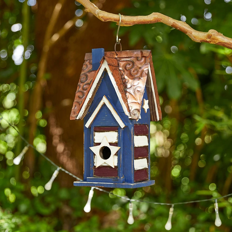 Glitzhome® 12.25" Patriotic Distressed Wood Villa Birdhouse