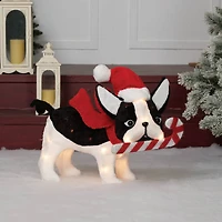 22" Plush Bulldog with Candy Cane Figurine