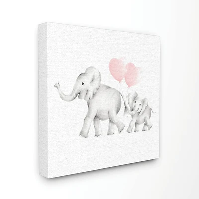 Stupell Industries Elephant Family Pink Balloon Linen Look Canvas Wall Art