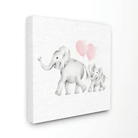 Stupell Industries Elephant Family Pink Balloon Linen Look Canvas Wall Art