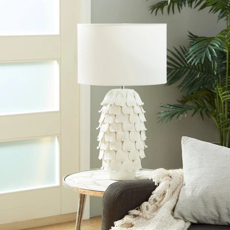 28" White Ceramic Coastal Table Lamp
