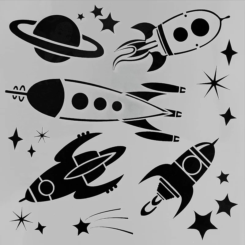 PA Essentials Space Rockets Stencil, 12" x 12"