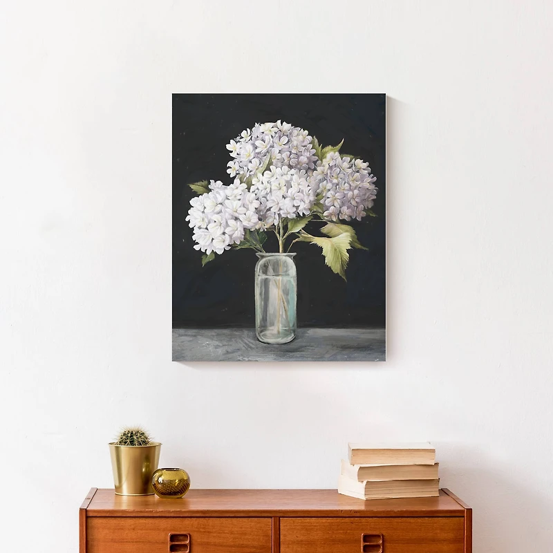 White Hydrangeas In A Vase 16" x 20" Canvas Wall Art