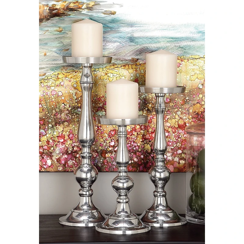 Silver Aluminum Traditional Candle Holder Set