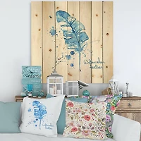Designart - Ethnic Blue Feather - Bohemian & Eclectic Print on Natural Pine Wood