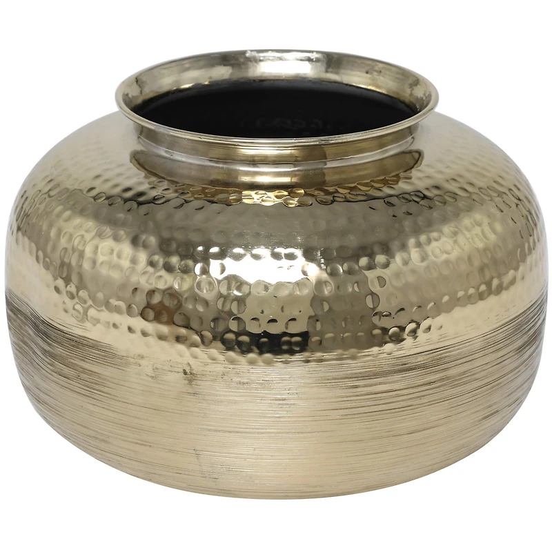 8" Gold Aluminum Brushed Vase with Hammered Top