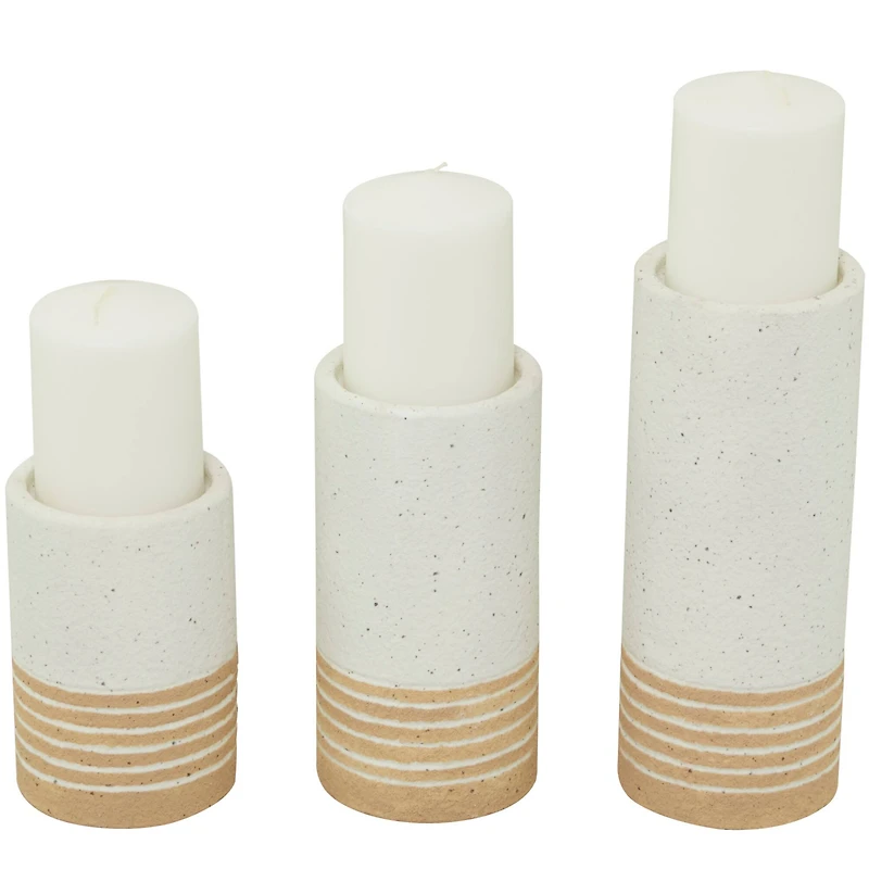 Novogratz White Metal Striped Pillar Candle Holder Set