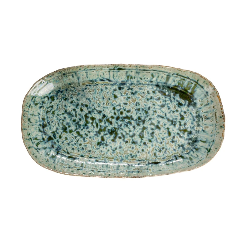 Hello Honey® 14.75" Green Stoneware Platters with Reactive Crackle Glaze, 6ct.