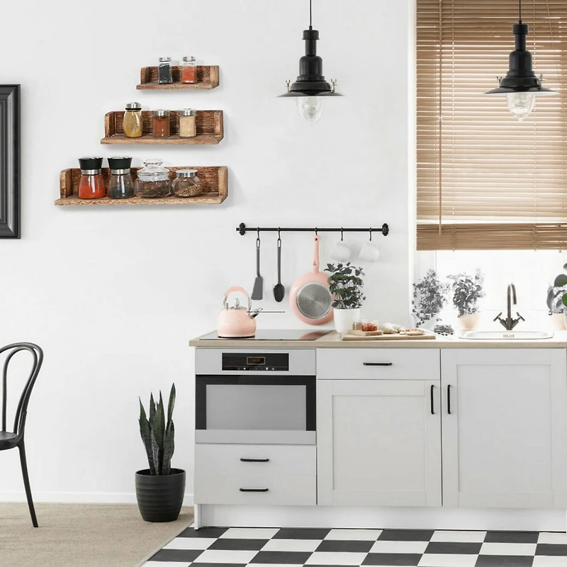 NEX™ Walnut Wall-Mounted Wooden Floating Shelves Set