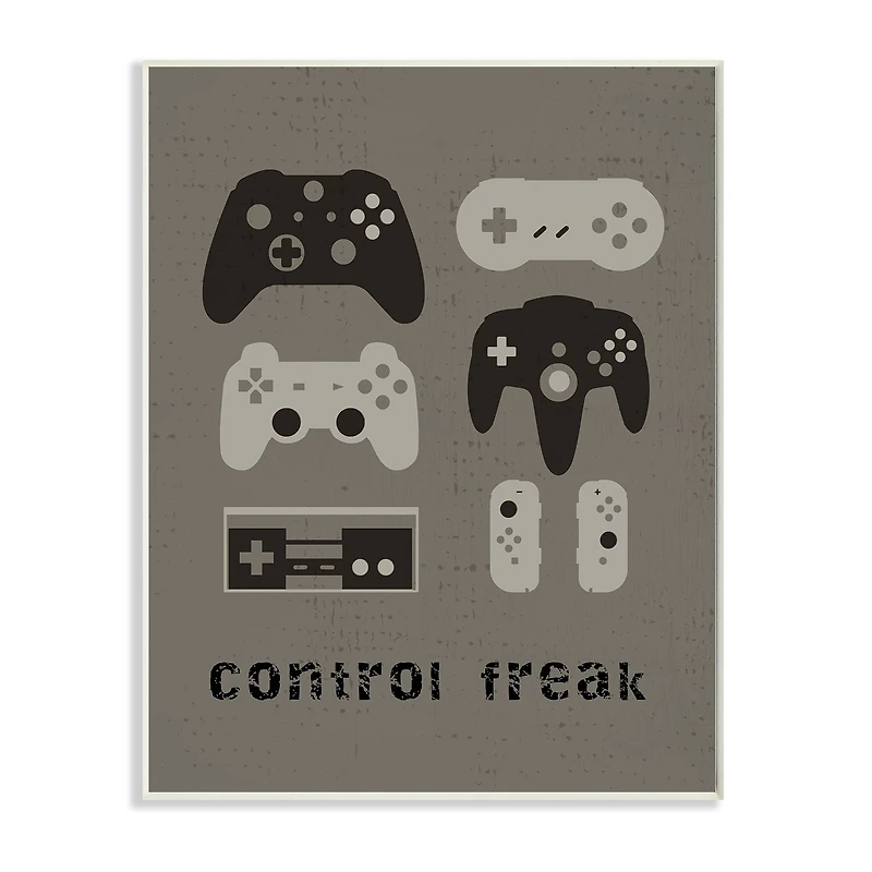 Stupell Industries Control Freak Distressed Pattern Black Grey Controllers Wall Plaque