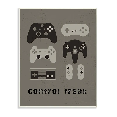 Stupell Industries Control Freak Distressed Pattern Black Grey Controllers Wall Plaque