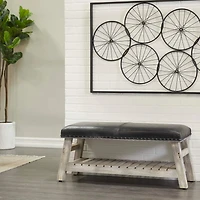 42" Black Wood Bench With Lower Shelf