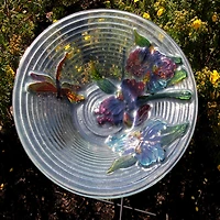 21" Hand Painted Glass Dragonfly and Flower Spring Outdoor Bird Bath