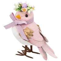 7.75" Pink Plush Bird Easter Accent with Gingham Bow