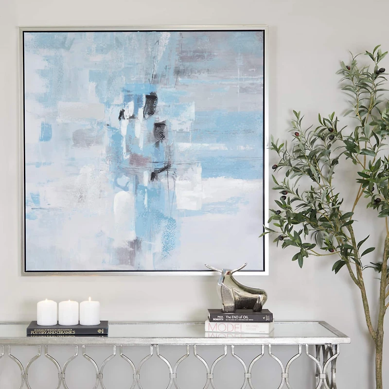 Blue Wood Contemporary Framed Wall Art 40" x 39" x 2"