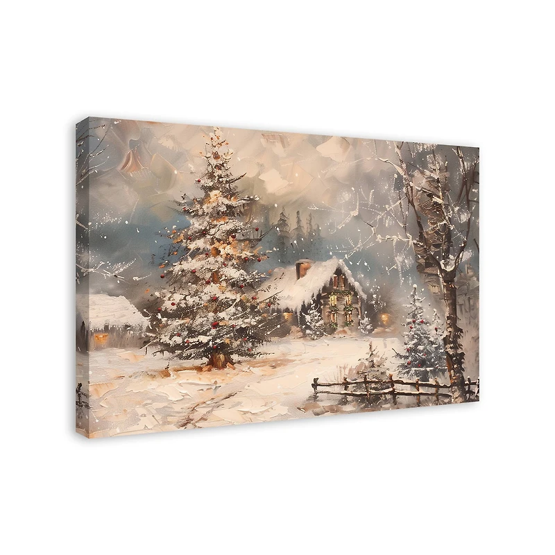 Snowy Christmas House 36" x 24" Canvas Wall Art