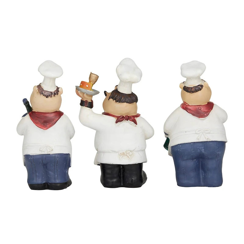 White Polystone Traditional Chef Sculpture, Set of 3" 5" x 3" x 2"