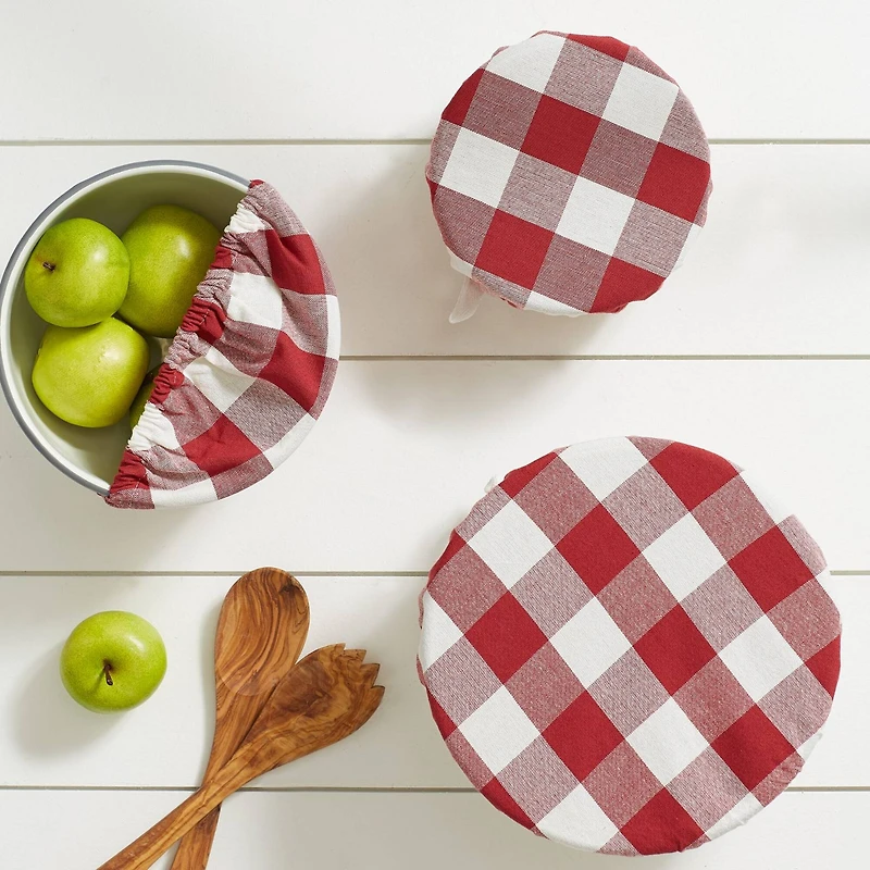 DII® Assorted Barn Red Buffalo Check Woven Dish Cover Set